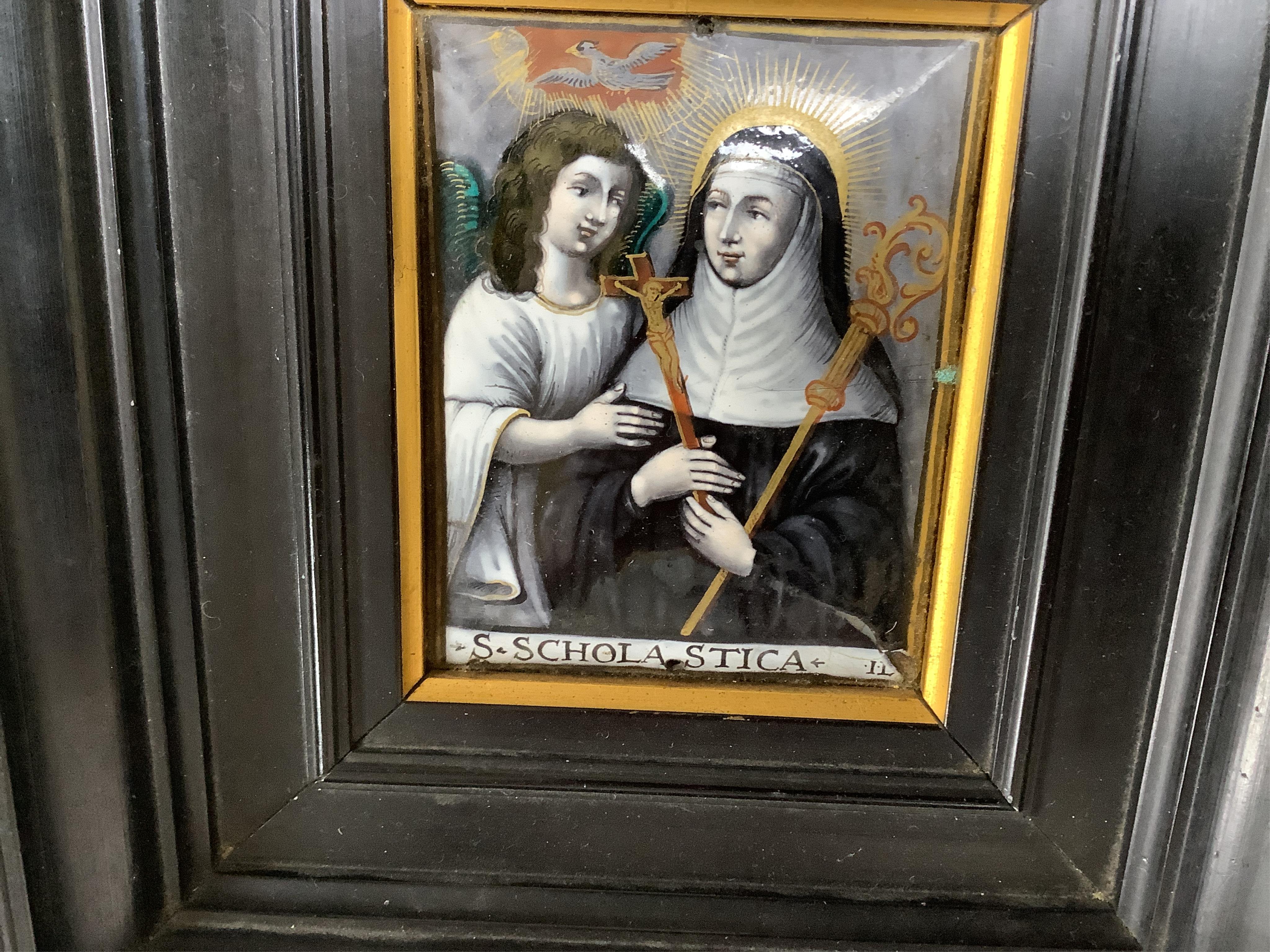 A Limoges religious enamel plaque, framed. Plaque 8cm high